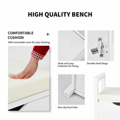 34.5 x 15.5 x 19.5 Inch Shoe Storage Bench with Cushion Seat