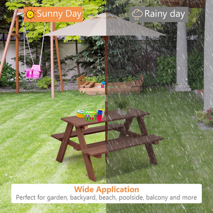 Outdoor 4-Seat Kids Picnic Table Bench Set with Removable Umbrella