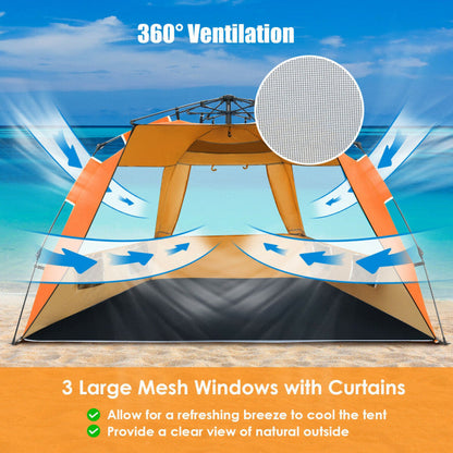 3-4 Person Easy Pop-Up Beach Tent UPF 50+ Portable Sun Shelter