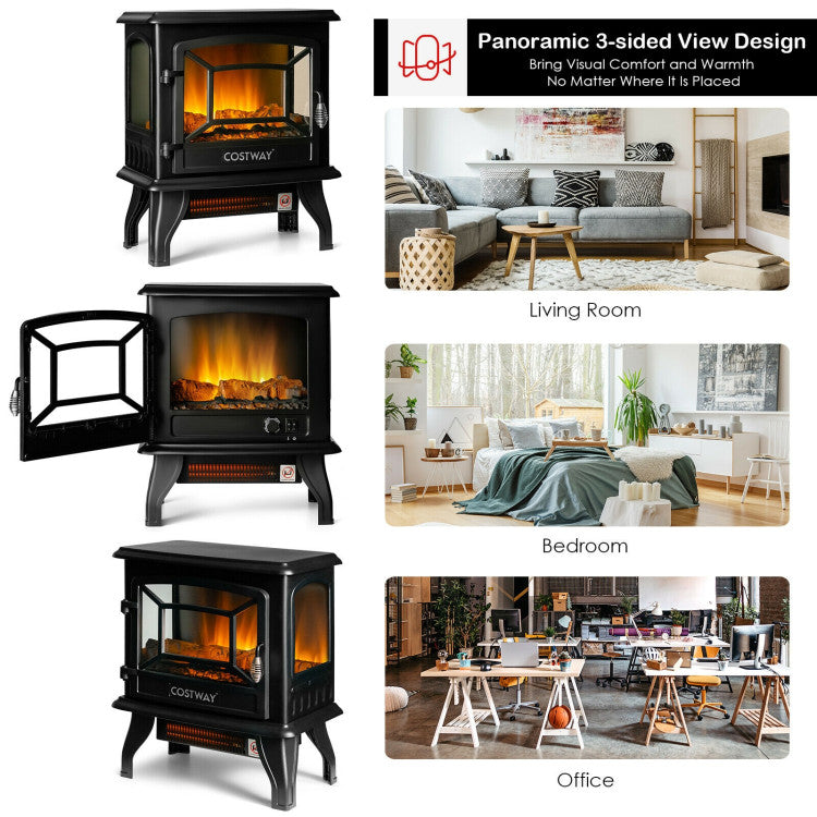 17 Inch Freestanding Electric Stove Fireplace Heater with 3 Side View