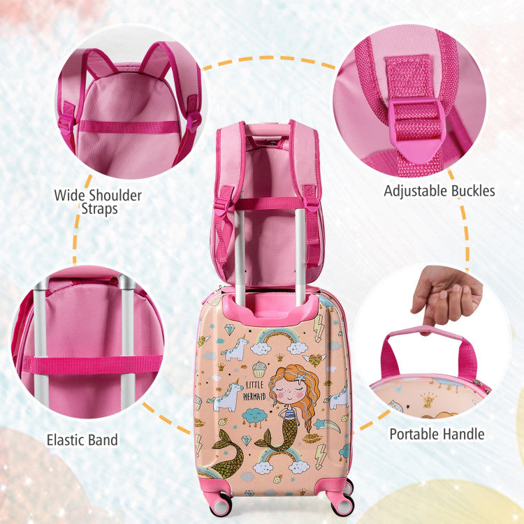 2 Pieces 12 Inch 18 Inch Kids Luggage Set with Backpack and Suitcase for Travel