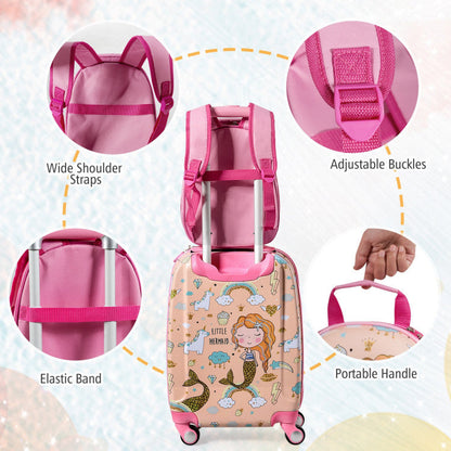 2 Pieces 12 Inch 18 Inch Kids Luggage Set with Backpack and Suitcase for Travel