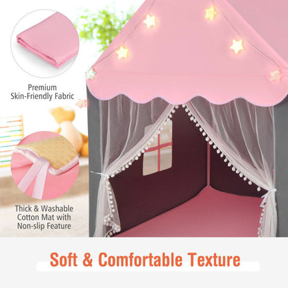 Kids Playhouse Tent with Star Lights and Mat