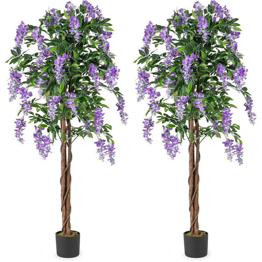 5.5 FT Faux Wisteria Plant in Nursery Pot with Blooming Flowers Set of 2