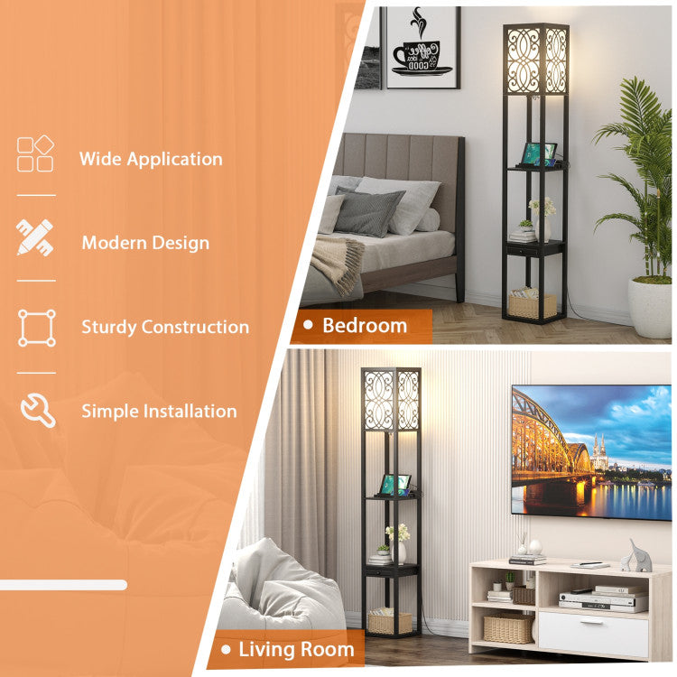Modern Standing Shelf Lamp with 1 Power Outlet and 2 USB Ports