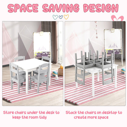 Kids 5 Pieces Table and Chair Set Wooden Children Activity Playroom Furniture Gift