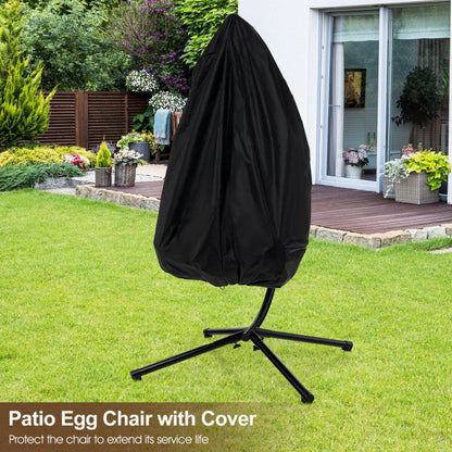 Patio Hanging Egg Chair with Stand Waterproof Cover and Folding Basket