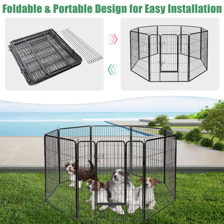 8 Metal Panel Heavy Duty Pet Playpen Dog Fence with Door
