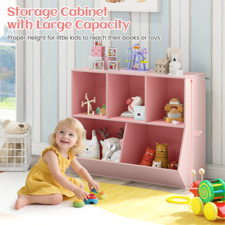 5-Cube Wooden Kids Toy Storage Organizer with Anti-Tipping Kits