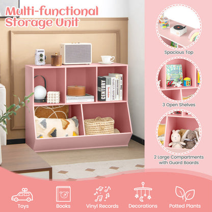 5-Cube Wooden Kids Toy Storage Organizer with Anti-Tipping Kits