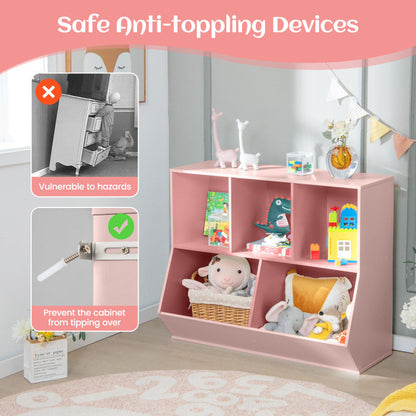 5-Cube Wooden Kids Toy Storage Organizer with Anti-Tipping Kits