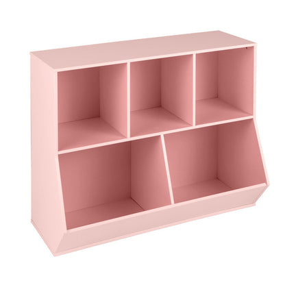 5-Cube Wooden Kids Toy Storage Organizer with Anti-Tipping Kits