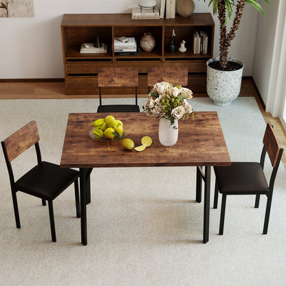 5-Piece Dining Table Set for 4 People Industrial Kitchen Table and 4 PU Leather Chairs