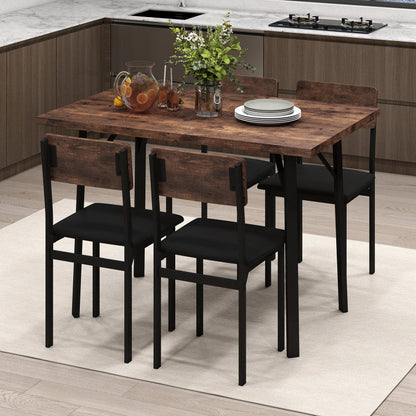5-Piece Dining Table Set for 4 People Industrial Kitchen Table and 4 PU Leather Chairs