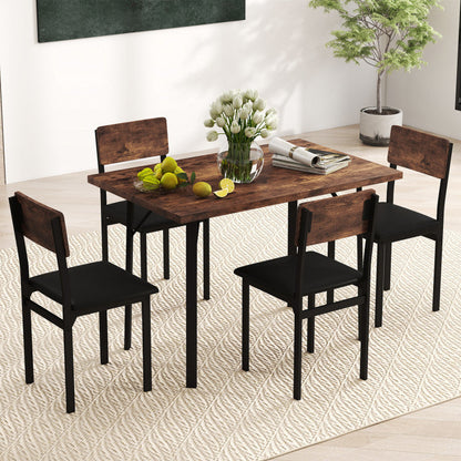 5-Piece Dining Table Set for 4 People Industrial Kitchen Table and 4 PU Leather Chairs