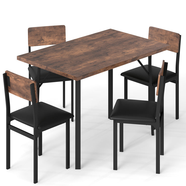5-Piece Dining Table Set for 4 People Industrial Kitchen Table and 4 PU Leather Chairs