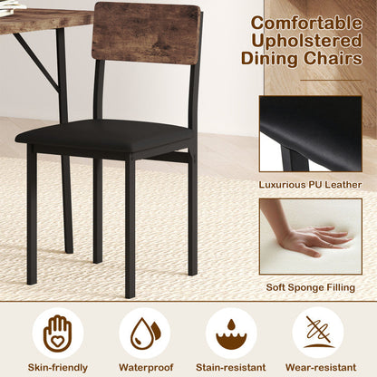 5-Piece Dining Table Set for 4 People Industrial Kitchen Table and 4 PU Leather Chairs