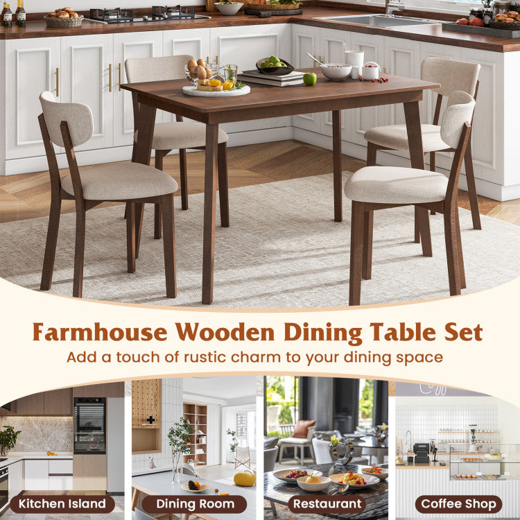 5-Piece Dining Table Set for 4 with Rubber Wood Frame and Padded Set