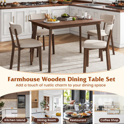 5-Piece Dining Table Set for 4 with Rubber Wood Frame and Padded Set