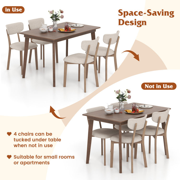 5-Piece Dining Table Set for 4 with Rubber Wood Frame and Padded Set