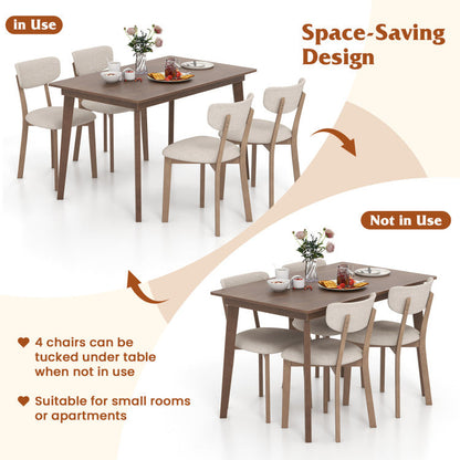 5-Piece Dining Table Set for 4 with Rubber Wood Frame and Padded Set