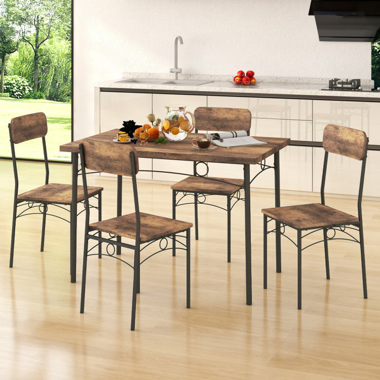 5-Piece Industrial Dining Table Set for 4 for Small Place Apartment