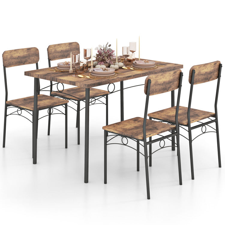 5-Piece Industrial Dining Table Set for 4 for Small Place Apartment