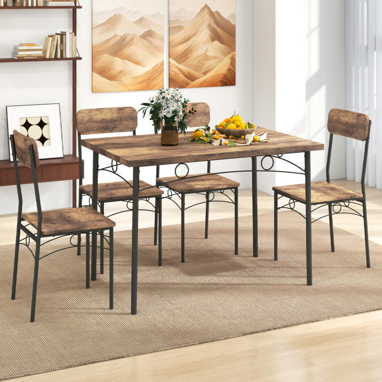5-Piece Industrial Dining Table Set for 4 for Small Place Apartment