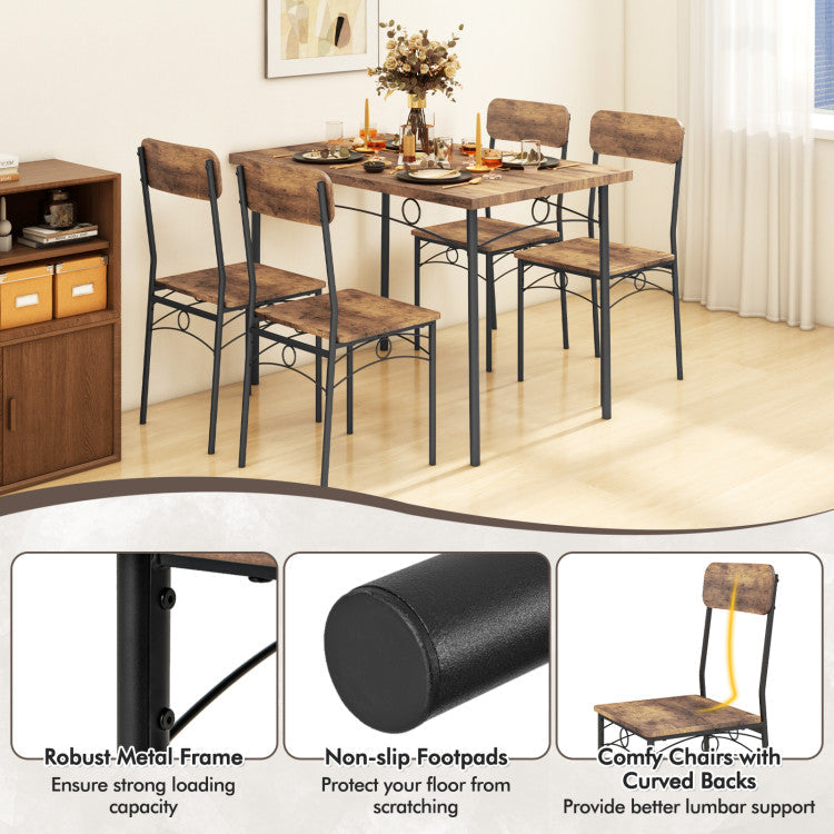 5-Piece Industrial Dining Table Set for 4 for Small Place Apartment
