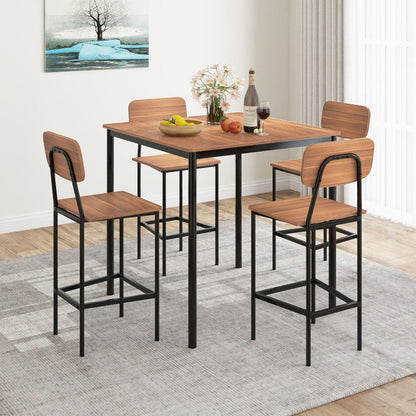 5 Pieces Industrial Dining Table Set with Counter Height Table and 4 Bar Stools