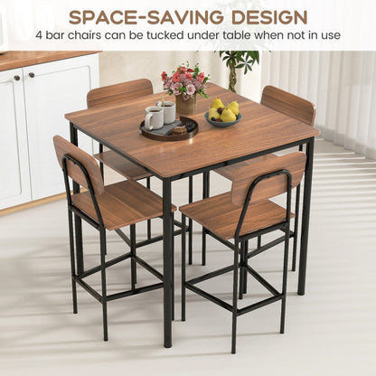 5 Pieces Industrial Dining Table Set with Counter Height Table and 4 Bar Stools