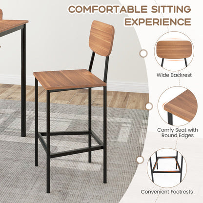 5 Pieces Industrial Dining Table Set with Counter Height Table and 4 Bar Stools