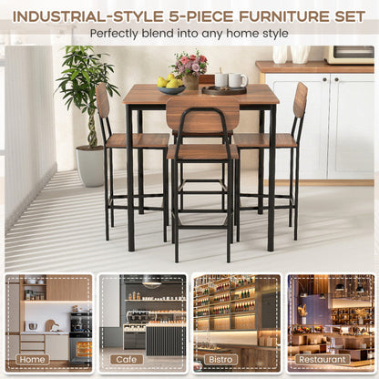 5 Pieces Industrial Dining Table Set with Counter Height Table and 4 Bar Stools