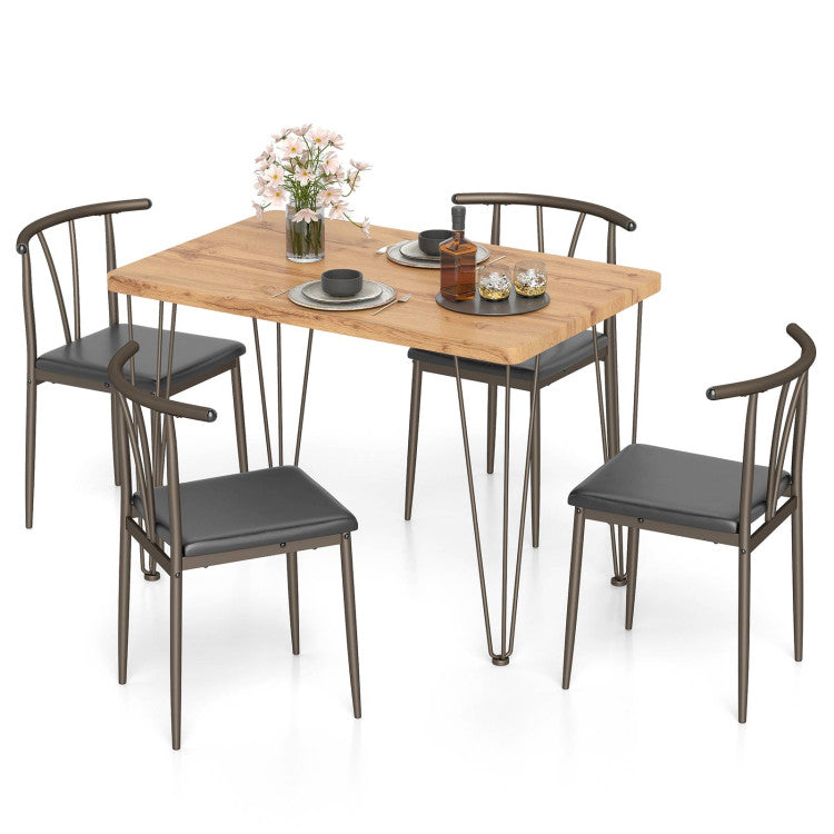 5-Piece Space-saving Dining Table Set Industrial Rectangular Kitchen Table and 4 Armless Chairs