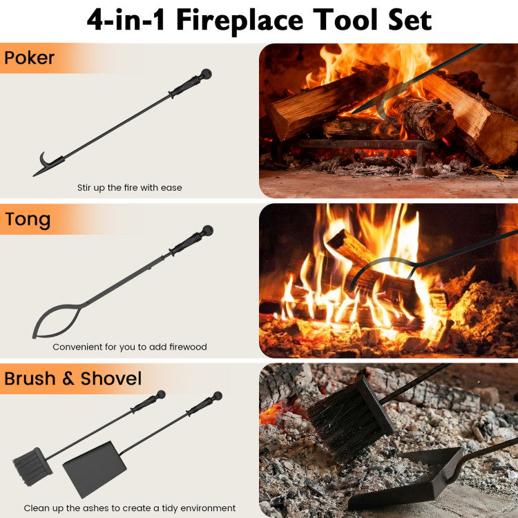 5-Pieces Fireplace Tool Set Indoor Outdoor Fire Place Set Tools with Aluminum Handles