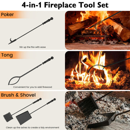 5-Pieces Fireplace Tool Set Indoor Outdoor Fire Place Set Tools with Aluminum Handles