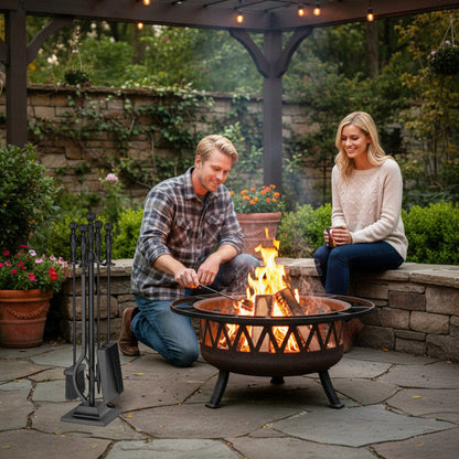 5-Pieces Fireplace Tool Set Indoor Outdoor Fire Place Set Tools with Aluminum Handles