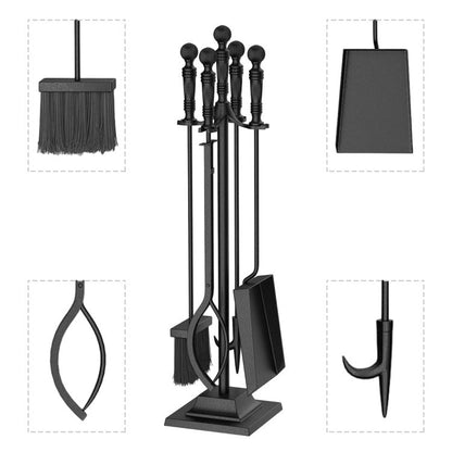 5-Pieces Fireplace Tool Set Indoor Outdoor Fire Place Set Tools with Aluminum Handles