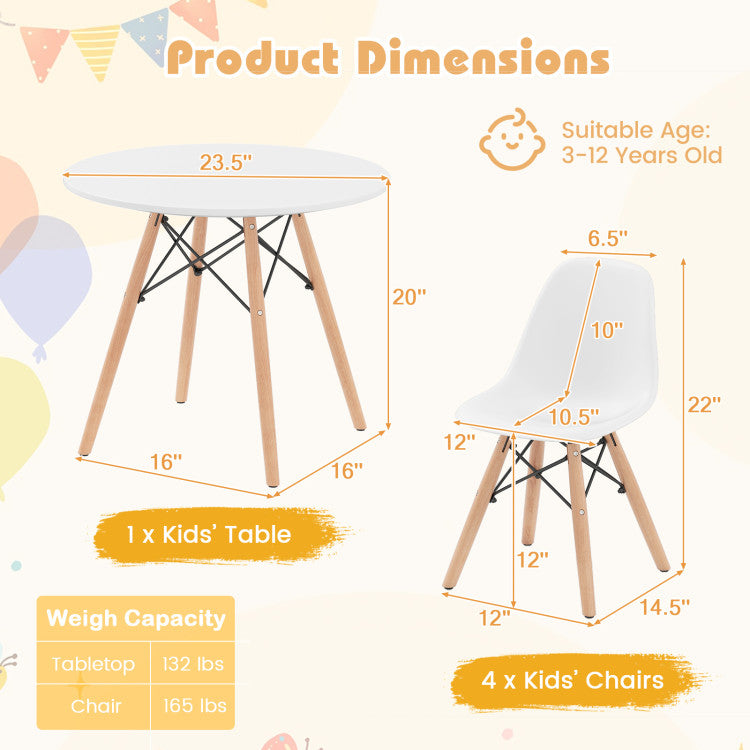 5 Pieces Kid's Colorful Set with 4 Armless Chairs