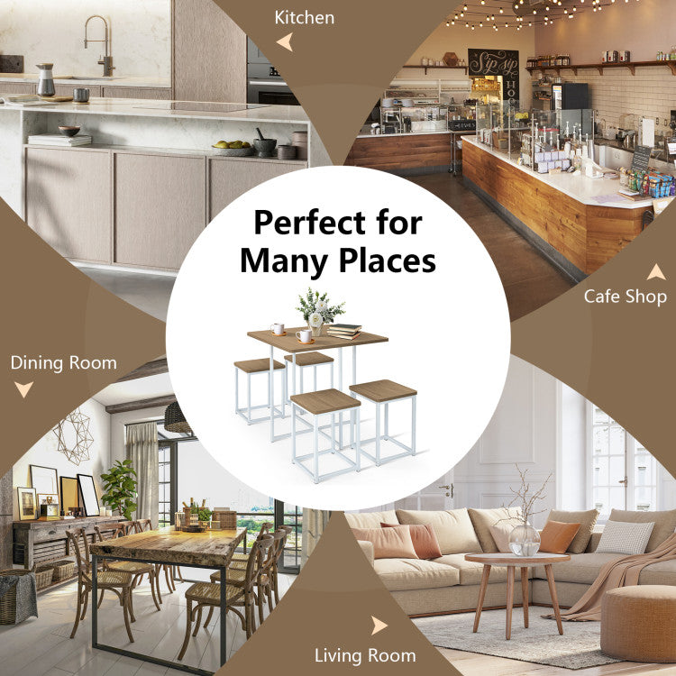 5 Pieces Metal Frame Dining Set with Compact Dining Table and 4 Stools