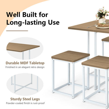 5 Pieces Metal Frame Dining Set with Compact Dining Table and 4 Stools