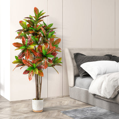 5 FT Tall Artificial Croton Plant with Gradient Leaves and Nursery Pot