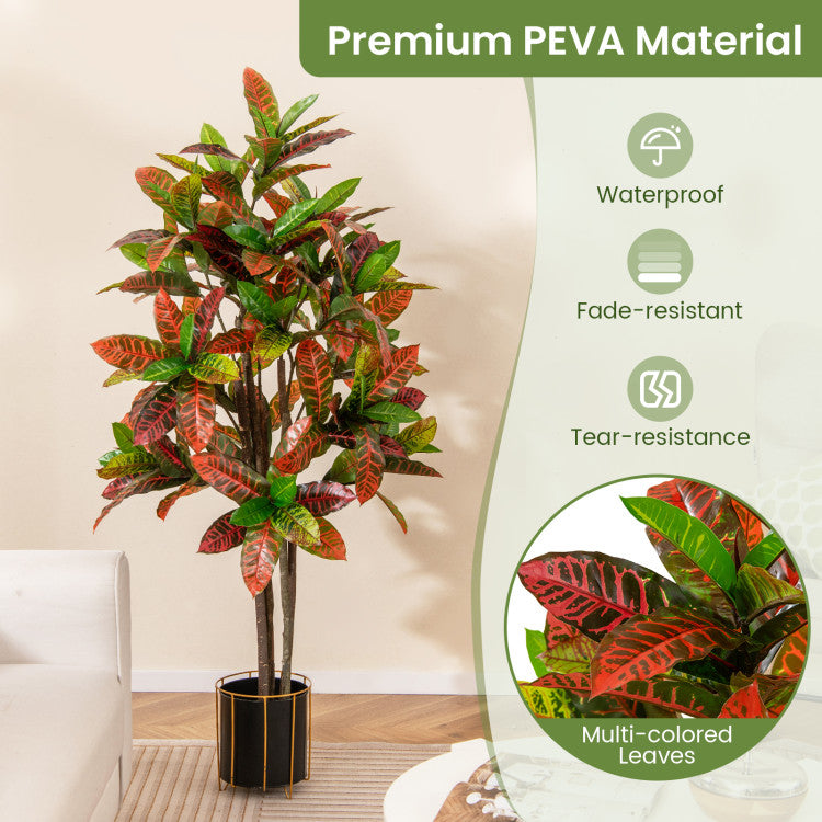 5 FT Tall Artificial Croton Plant with Gradient Leaves and Nursery Pot