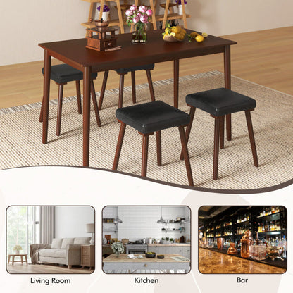 5 Piece Dining Table Set for 4 with 4 Upholstered Stools and Rubber Wood Legs
