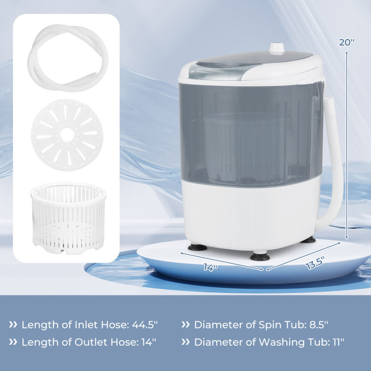 Portable Mini Washing Machine Semi-Automatic Washer and Spinner Combo with Single Tub