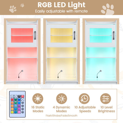 60" Cat Litter Box Enclosure with Adjustable LED Light & Storage Shelves and Charging Station
