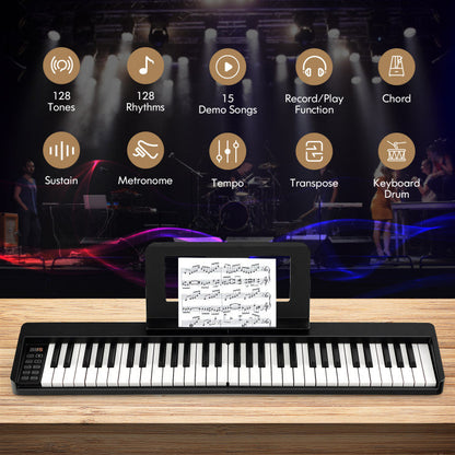61-Key Folding Piano Keyboard with Full Size Keys and Music Stand