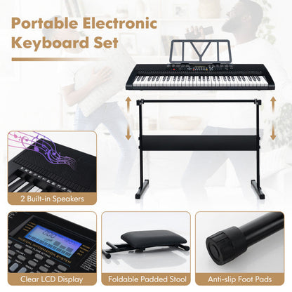 61-Key Portable Electronic Keyboard Piano with Stand and Stool
