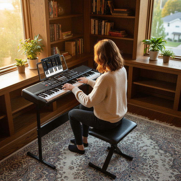 61 Keys Beginners Piano Keyboard Electric Keyboard Kit with Adjustable Stand and Stool
