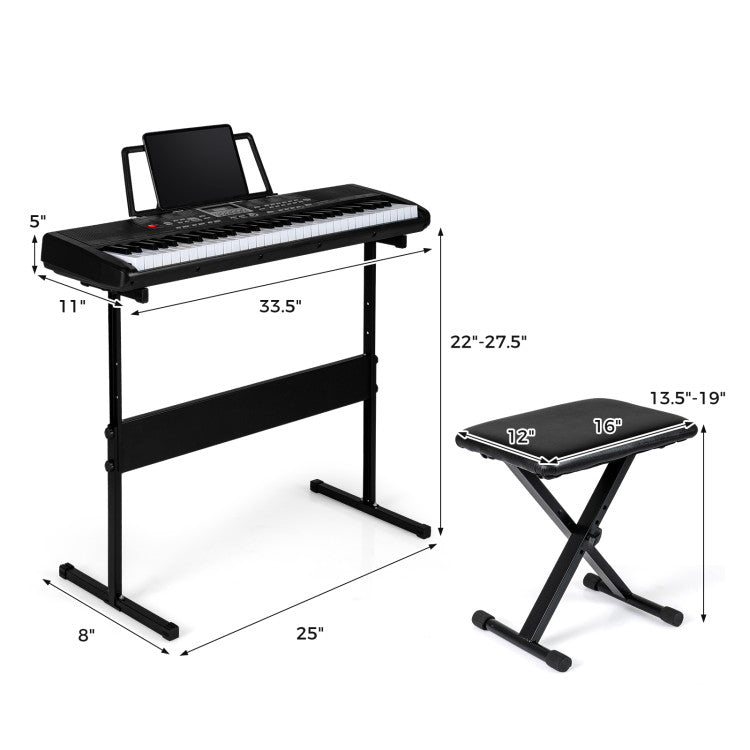 61 Keys Beginners Piano Keyboard Electric Keyboard Kit with Adjustable Stand and Stool